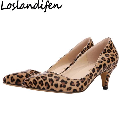 leopard print low heel pumps.